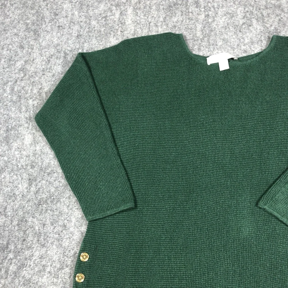 MICHAEL Michael Kors Sweater Womens M Green Waffle Knit Side Button Tunic Top